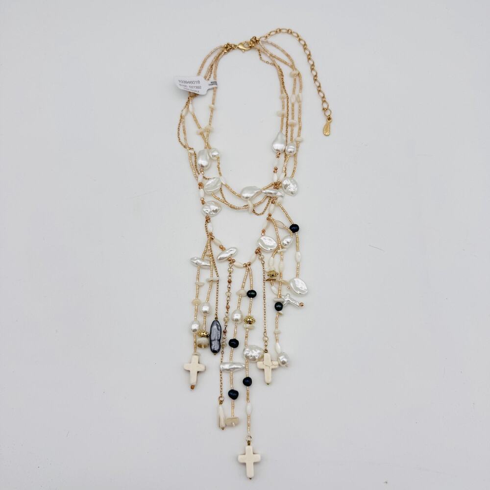 Free People Ariana Ost Something Beautiful Layered Cross Statement Necklace NWT - Picture 7 of 11